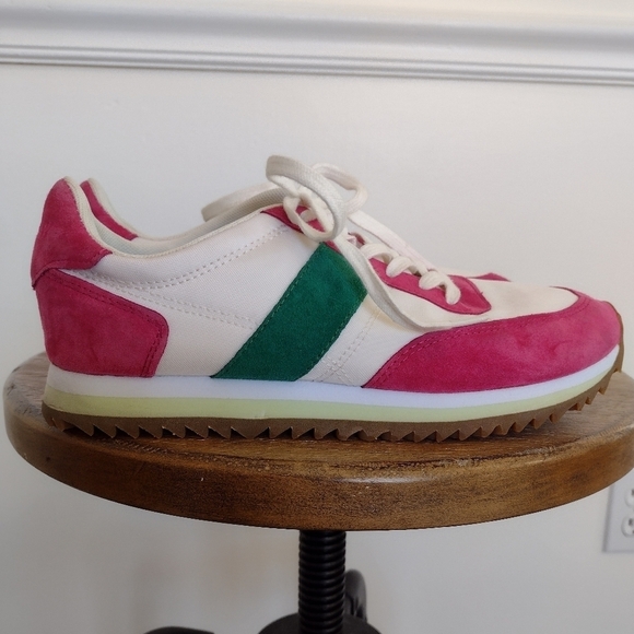 JCrew Preppy, Tennis Shoes,  Colorblock, Green & Sweet Fuchsia, size 7.5 - Picture 2 of 8